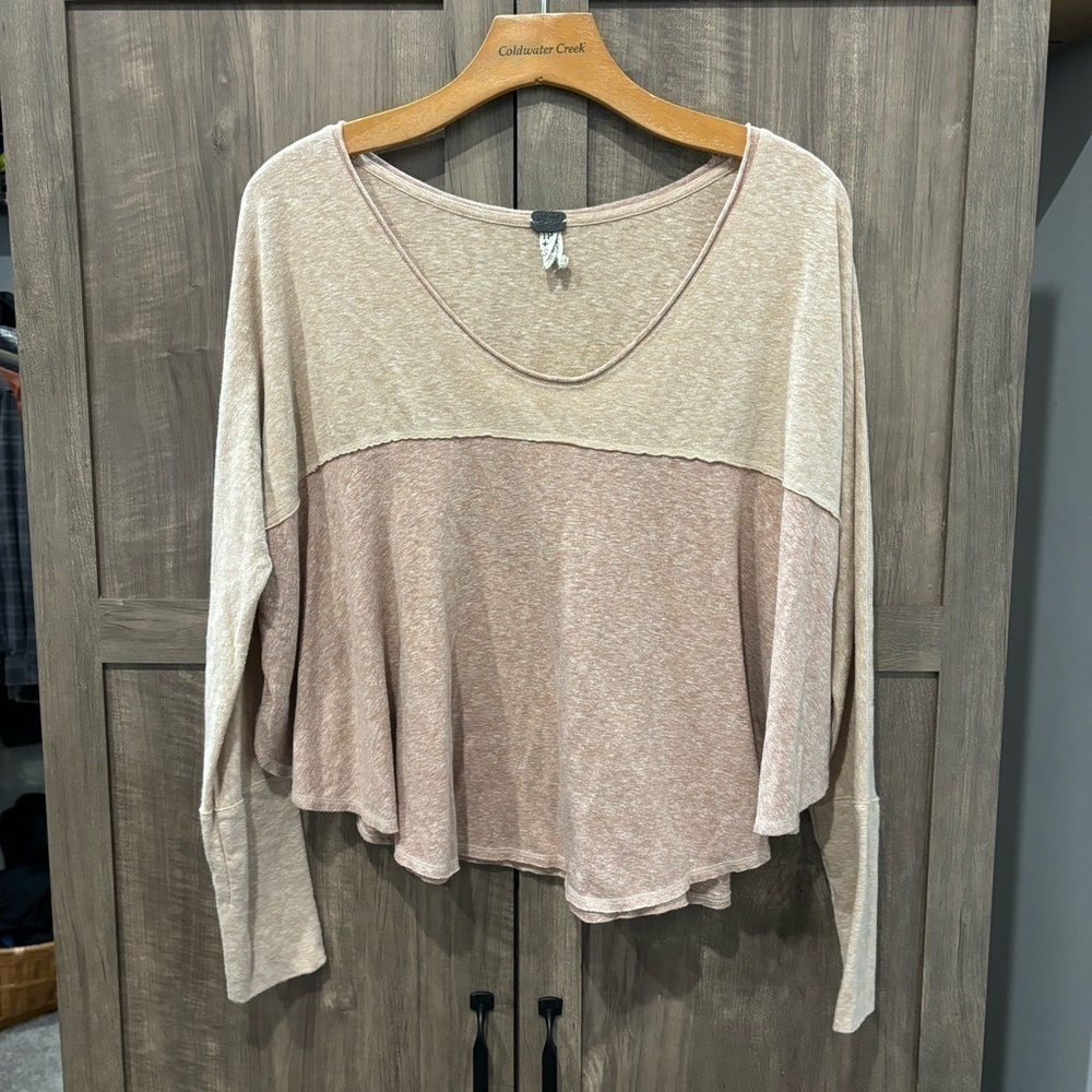 Free People XS Cloud Nine Slouchy Oversized Long Sleeve Top Sunset Haze Pink - Picture 2 of 11